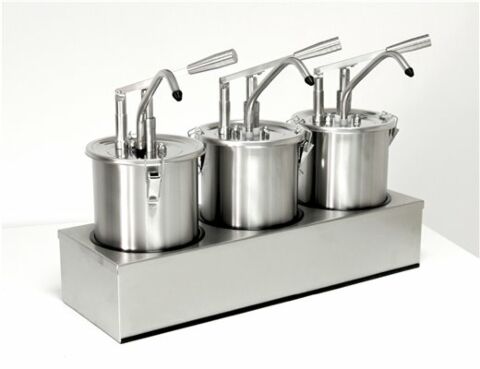 Saucenspender / Dosierspender Edelstahl mit Hebel und 3 x 5 Liter Behältern von Schneider-Gastro-Germany