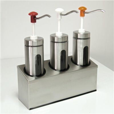 Saucenspender 3 x 2 Liter Edelstahlbehälter mit Druckknopf und Sichtfenster von Schneider-Gastro-Germany