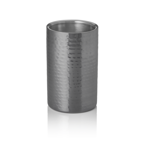 Flaschenkühler, Ø 12 cm, Höhe 19 cm, gehämmert, gun metal, doppelwandig, Chromnickelstahl, PVD Beschichtung