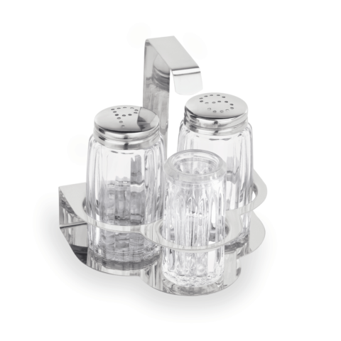 Menage 3-teilig, Salz, Pfeffer & Zahnstocher, Höhe 10,5 cm, Edelstahl, Glas