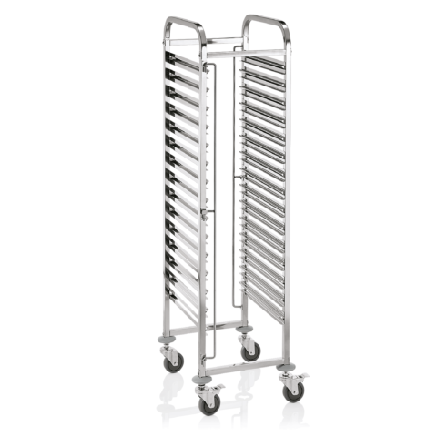 EN Regalwagen CANTINA für 15 bis 30 Euronorm Tabletts, 55 x 42,5 x 174 cm, Chromnickelstahl