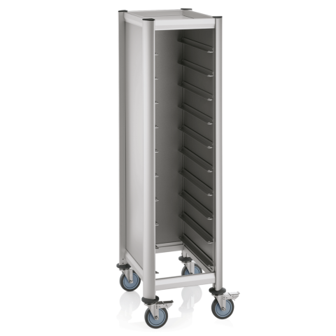 GN Tablettwagen Trolley Mensa, 1/1 für 10Tabletts, silber, 60,5 x 44,5 x 165 cm, MDF/Alu-Gastro-Germany