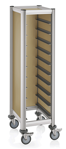 Tablettwagen MDF Holzoptik/Alu für 10x GN1/1 Tabletts