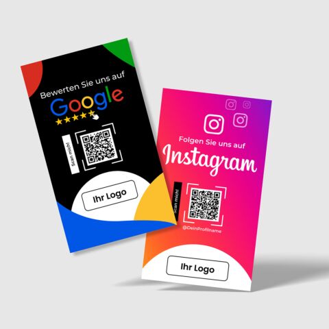 Instagram & Google-Bewertung 2-in-1 Karte mit QR-Code+Logo