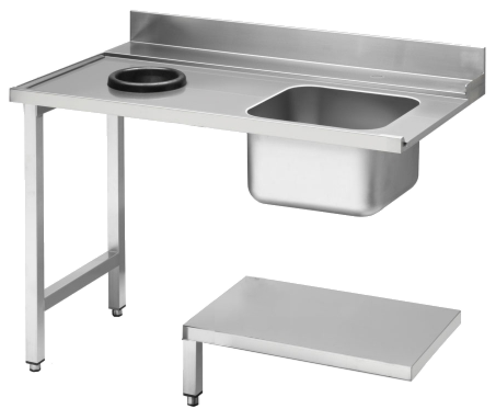 KBS Zulauftisch Becken rechts, mit Abfallloch Breite 120cm und Grundboden