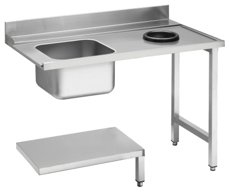 KBS Zulauftisch Becken links, mit Abfallloch Breite 120cm und Grundboden