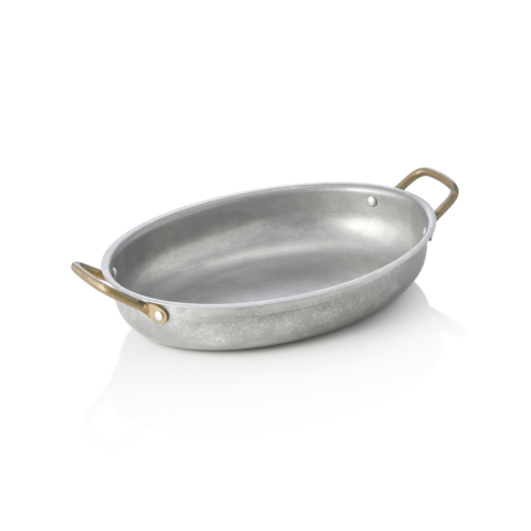 Servierpfanne STEEL & STYLE VINTAGE, mit 2 Messinggriffen, 26 x 20 x 4 cm, 1 Liter, Chromnickelstahl