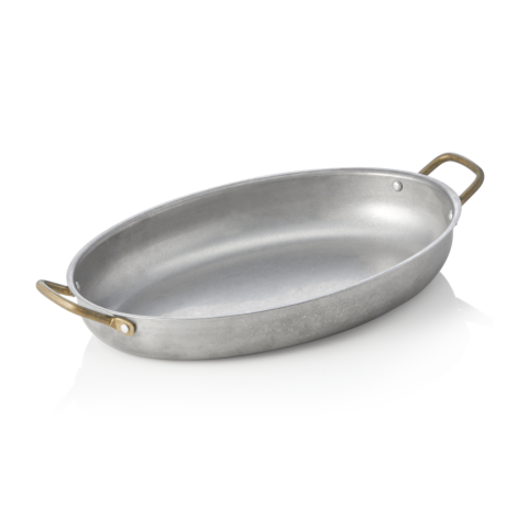 Servierpfanne STEEL & STYLE VINTAGE, mit 2 Messinggriffen, 31 x 22 x 4,5 cm, 1,4 Liter, Chromnickelstahl