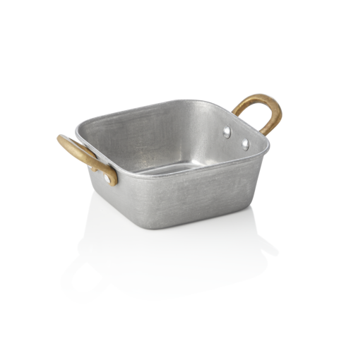 Servierpfanne STEEL & STYLE VINTAGE, mit 2 Messinggriffen, 12 x 12 x 5 cm, 420 ml, Chromnickelstahl