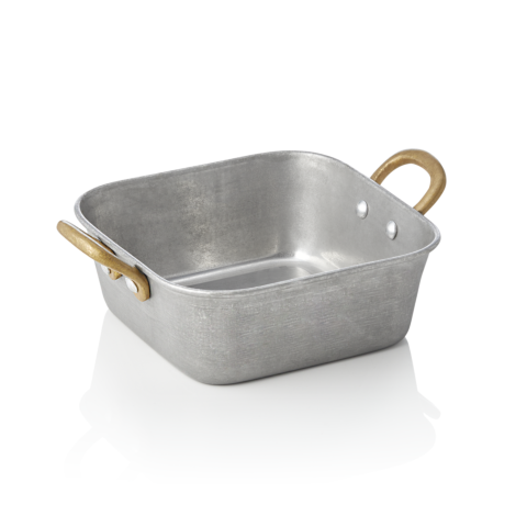 Servierpfanne STEEL & STYLE VINTAGE, mit 2 Messinggriffen, 14 x 14 x 5 cm, 570 ml, Chromnickelstahl