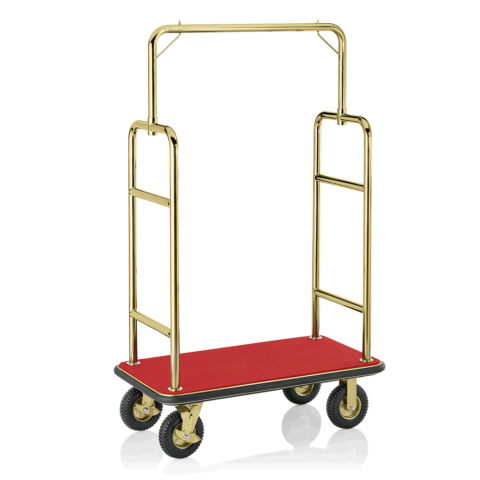 Gepäckwagen, 113 x 62 x 183 cm, goldfarben, roter Teppich, Edelstahl-Gastro-Germany