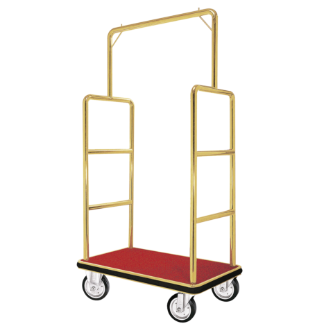 Hotel Gepäckwagen, 105,5 x 62,5 x 183 cm, goldfarben, roter Teppich, Edelstahl