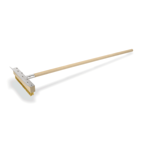 Reinigungsbürste mit Schaber, 105 cm, mit Messingborsten 3 cm, Holz, Messing
