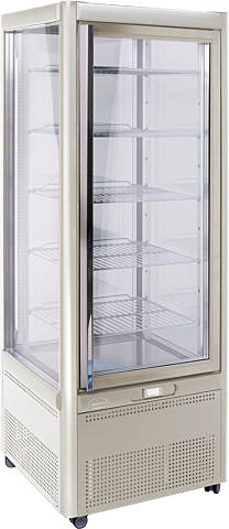 Panoramavitrine Prisma 401 TNV-PG Silber mit Drehgestell 0,45 kW, 680 mm