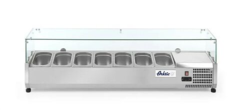 Arktic Aufsatz-Kühlvitrine 7 x GN 1/4 Edelstahl mit Spuckschutz, Tischgerät 180 W