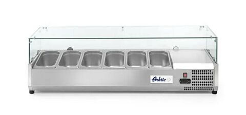Arktic Aufsatz-Kühlvitrine 6 x GN 1/3 Edelstahl mit Spuckschutz, Tischgerät 180 W