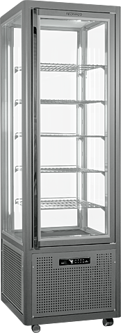 Panoramavitrine Snelle 360 Q Praline LED Lichtgrau mit 5 Glasablagen 0,50 kW, 595 mm