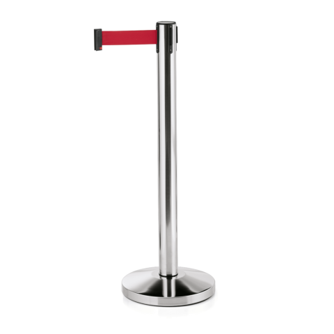Abgrenzungspfosten Set LIGHTFLEX, hochglanzpoliert, 200 cm, rotes Gurtband, Set á 2 Stück, Edelstahl