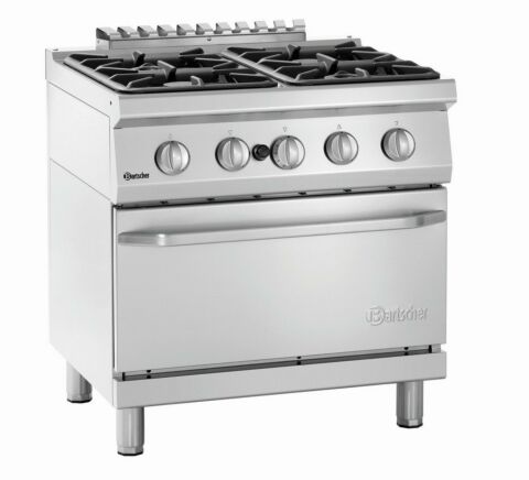 Bartscher 4 Flammen Gasherd mit Gasbackofen 2/1 GN