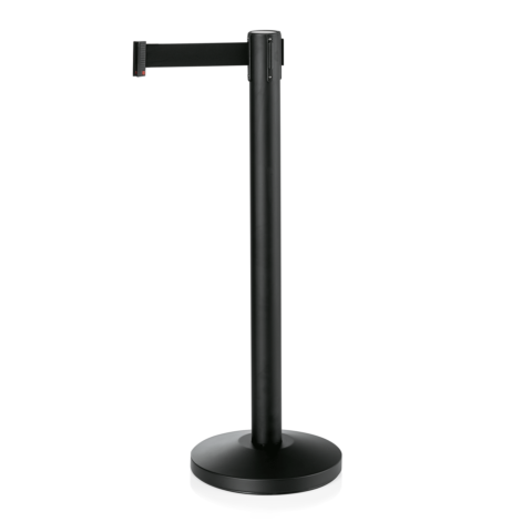 Abgrenzungspfosten Set LIGHTFLEX, schwarz, 200 cm, schwarzes Gurtband, pulverbeschichtet, Polyesterfaser, Set á 2 Stück, Stahl
