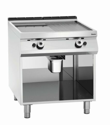 Bartscher Gas-Griddleplatte, 1/2 glatt, 1/2 gerillt, 800x900x900-950mm, 18 kW-Gastro-Germany