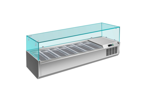 Pizzakühlaufsatz mit Glasaufsatz 7x 1/3 GN | 1600x335x460 mm