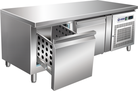Unterbaukühltisch UKT 211 mit 2 Schubladen, CNS Edelstahl, 1360 mm, 0,15 kW