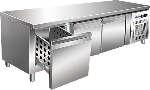 Unterbaukühltisch UKT 311 mit 3 Schubladen, CNS Edelstahl, 1795 mm, 0,155 kW