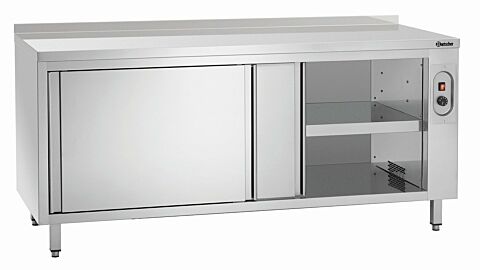 Wärmeschrank mit Schiebetüren und Zwischenboden, Breite 1800, mit Aufkantung-Gastro-Germany