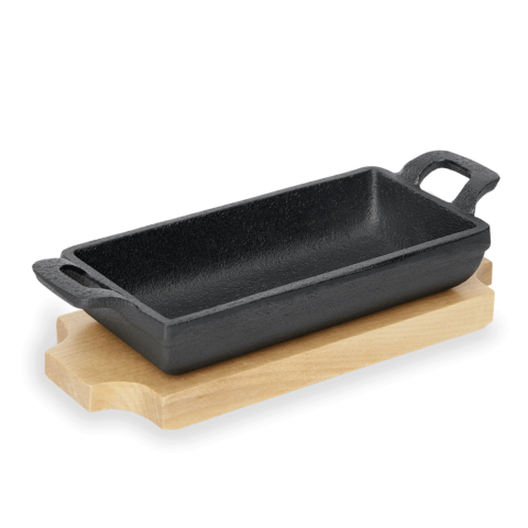 Mini Servierpfanne IRON DINING, mit Holzuntersetzer, 18 x 9,5 x 3 cm, Gusseisen, Holz