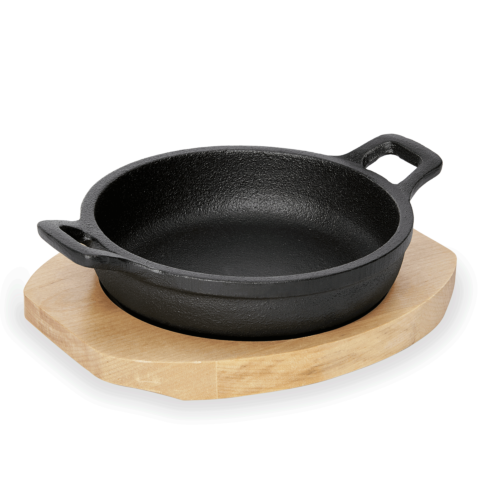 Servierpfanne Cast Iron 35, mit Holzuntersetzer,Ø 18 cm, Gusseisen/Holz-Gastro-Germany