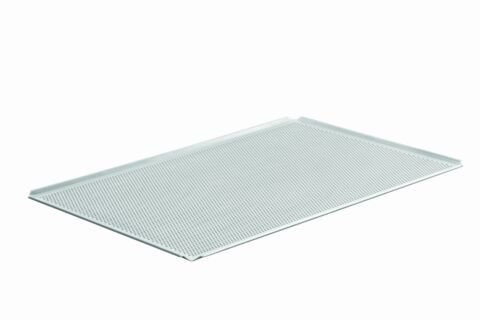 Backblech Alu 400x600mm, 4 Seiten 45 ° 10 mm hoch, gelocht 3mm-Gastro-Germany
