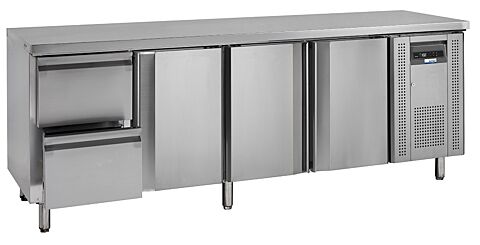 COOL-LINE Kühltisch KTM4, 3 Türen GN1/1, 2 Schubladen, 2230x700x860mm