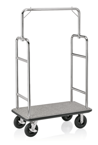 Hotel Gepäckwagen, 113 x 62 x 183 cm, grauer Teppich, Edelstahl