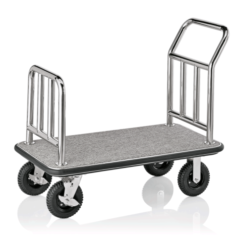 Hotel Transportwagen Trolley, 113 x 61,5 x 98 cm grauer Teppich, Edelstahl-Gastro-Germany