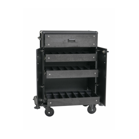 Minibar Servicetrolley, 87 x 48 x 130 cm, Aluminium, HPL, ABS Kunststoff