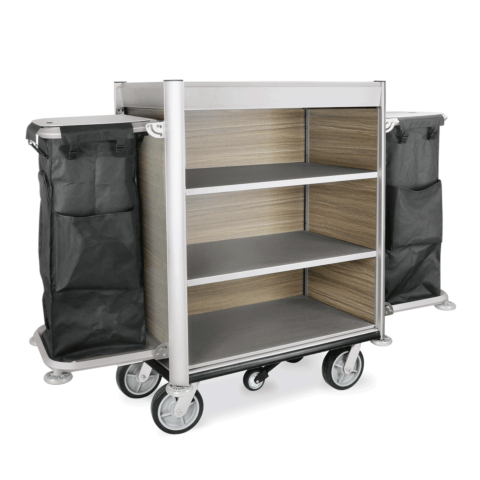 Zimmerservicewagen HEIDI, 190 x 65 x 140 cm, schwarz, Aluminium, HPL, Polyesterfaserstoff