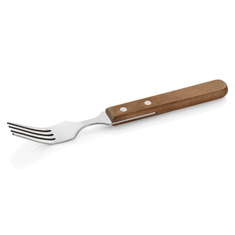 Steakgabel Set, mit Kiefernholzgriff, 20 cm, Set á 12 Stück, Holz, Edelstahl