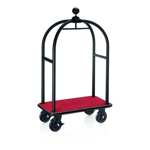 Gepäckwagen DRIFT, 112 x 60 x 190 cm, schwarz, roter Teppich, Chromnickelstahl 18/8