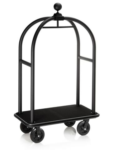 Gepäckwagen DRIFT, 112 x 60 x 191 cm, schwarz, schwarzer Teppich, Chromnickelstahl 18/8 