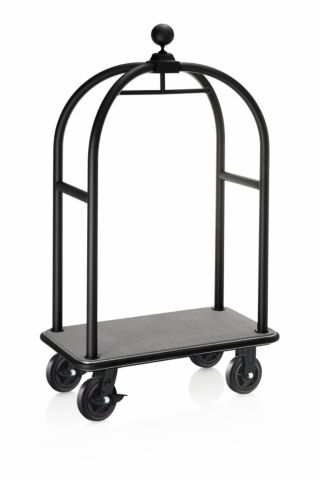 Gepäckwagen DRIFT, 112 x 60 x 190 cm, schwarz, grauer Teppich, Chromnickelstahl 18/8