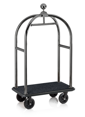 Gepäckwagen DRIFT, 112 x 60 x 190 cm, gun metal, schwarzer Teppich, Chromnickelstahl 18/10
