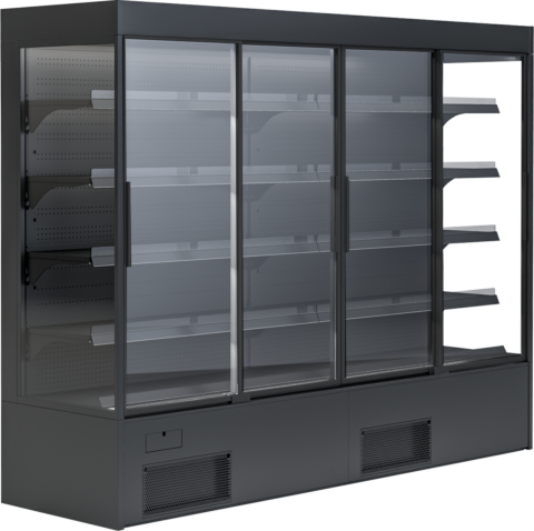 IGLOO Wandkühlregal Variant 257 Black Line mit Glasschiebetüren 1,50 kW, 2570 mm