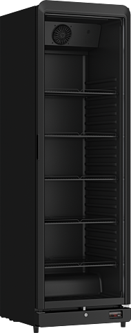 Glastürkühlschrank KBS 384 Umluft schwarz mit LED-Beleuchtung und Schloss