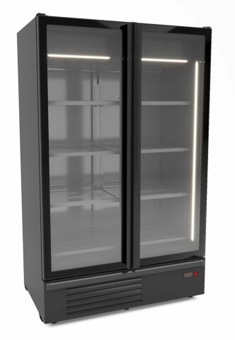 CombiSteel Tiefkühlschrank 2 Glastür, schwarz, 1230L