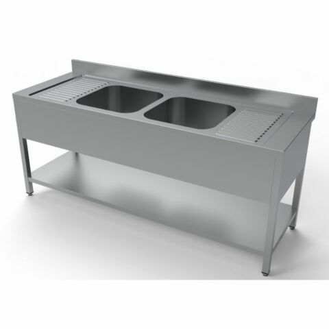 Spültisch 700 mm mit Grundboden Breite 2000 mm, 2 Becken mittig