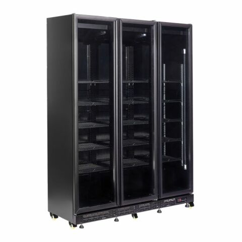 Combisteel Kühlschrank 3 Glastüren Schwarz NAP1200 HT mit Türheizung