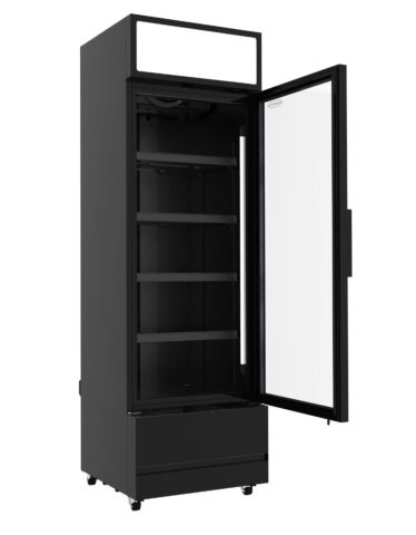 COMBISTEEL Kühlschrank Glastür FCU-370 BL Schwarz 360 Liter mit offener Tür