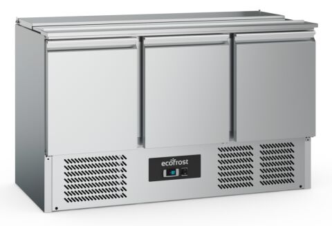 ecoFrost Edelstahl Saladette 3 Türen 4x 1/1GN Behälter