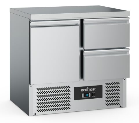ecoFrost Edelstahl Kühltisch 1 Tür/2 Schubladen